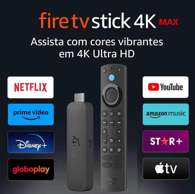 Amazon Fire TV Stick 4K Max 2 Geração Wifi 6E, Dolby Vision Atmos